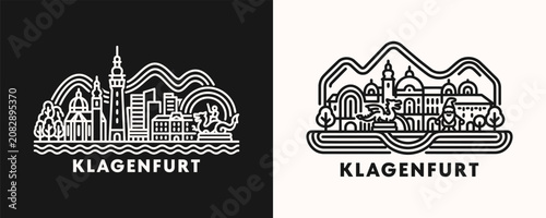 Obraz na płótnie Klagenfurt Skyline Cityscape Illustration Featuring Austrian Urban Architecture