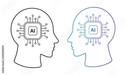 Artificial Intelligence Human Brain Icons Representing Smart Computing, Machine Learning and Digital Innovation Concepts