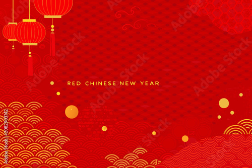 chinese lanterns on red festive background design