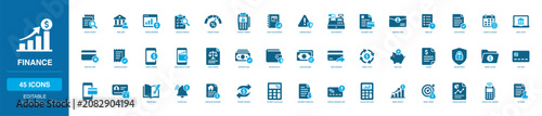 Finance Solid Icon Set with bank user, finance browser, receipt search, payment terminal, cash register, loan approval, mobile wallet, secure card, savings chart, transfer alert and file