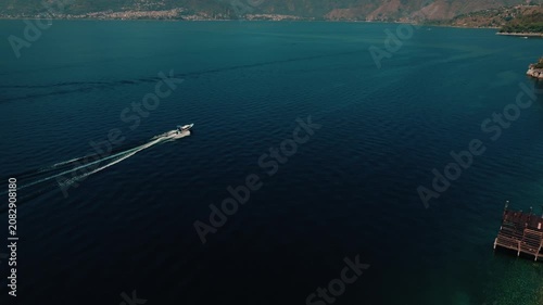 Aerial View Boats Water Lake Atitlan San Pedro Volcano