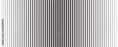 Striped halftone gradation texture. Gradient Transition Lattice. Fading vertical line background. Black parallel parallel thin to thick lines pattern. Vector Geometric optical illusion effect. Not AI