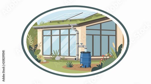 Eco House with Solar Panels and Rainwater Harvesting System