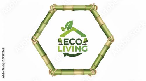 Eco Living Hexagon Frame with Green House Logo - Sustainable Lifestyle Concept