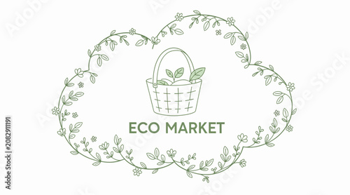 eco market logo, green shopping basket