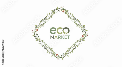 Eco Market Logo Design with Floral Wreath and Greenery