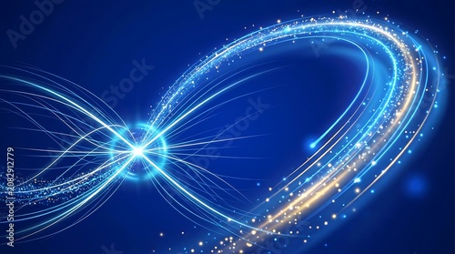 Glowing blue infinity loop with sparkling particles