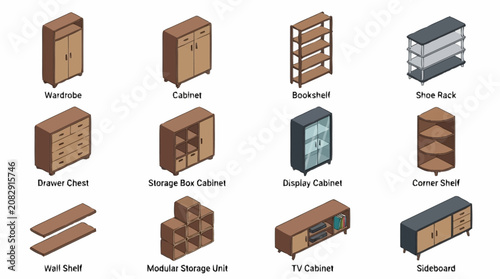 Photos Various types of furniture for storage and organization.