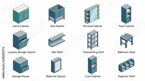 Tableau sur toile Collection of various bathroom storage units.