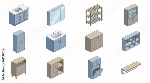 Foto Collection of various cabinet and furniture icons.