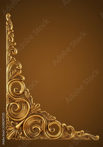 Highly detailed, luxurious gold filigree corner design element, perfect for decorative frames and creating elegant antique borders, pattern, certificate, frame