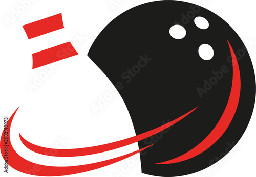 Bowling ball, vector sports icon, black and red, dynamic motion