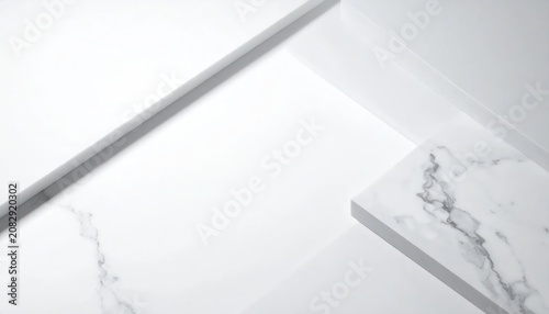 Minimalist White Marble Surface with Subtle Veining and Geometric Shadows.