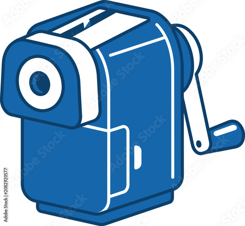 Blue pencil sharpener, school supplies, office equipment, vector icon