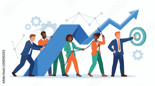 Diverse team collaborates to drive upward trend towards business target