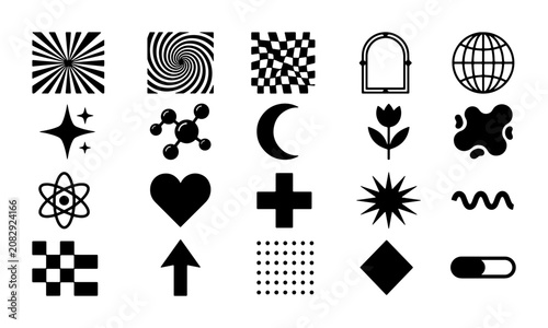 Abstract Geometric Shapes Vector Icons Set, Modern Minimalist Graphic Elements Collection