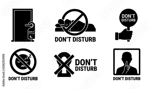 Don't Disturb Signs Collection, Hotel Door Hanger, Sleep Icon, Silence Gesture, Vector Icons