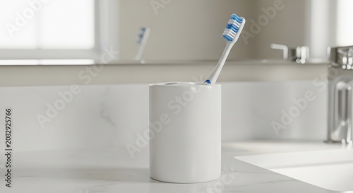 Toothbrush in white bathroom holder.