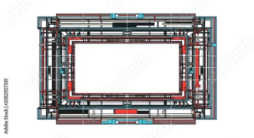 Circuit board with red outline frame.