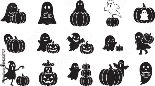 Halloween Ghost and Pumpkin Vector Icon Set