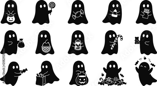 Halloween Ghost with Candy Collection Vector Set