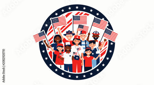 Diverse Crowd Waving USA Flags - Patriotic Celebration
