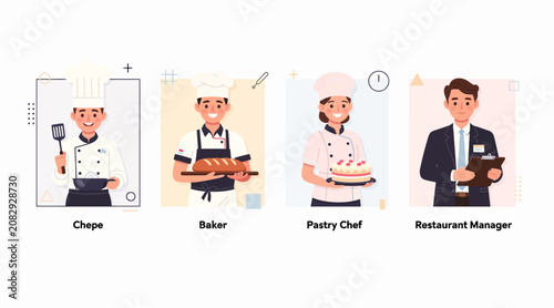 Diverse Culinary Professionals: Chef, Baker, Pastry Chef, Manager