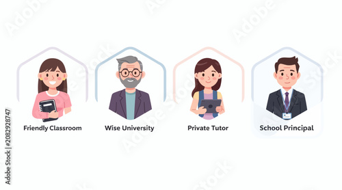 Diverse Educators and Students: Classroom, University, Tutoring, Principal