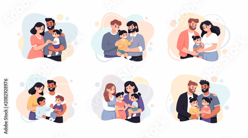 diverse families with children illustration