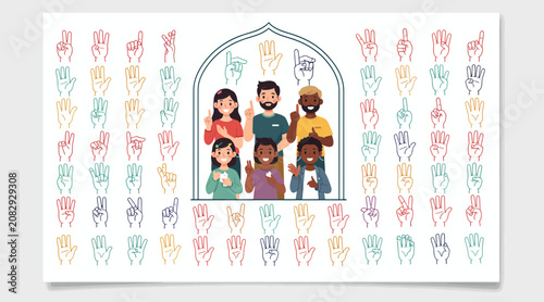 Diverse Family Communicating Through Sign Language Symbols