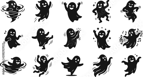 Cute Dancing Ghost Halloween Vector Icons