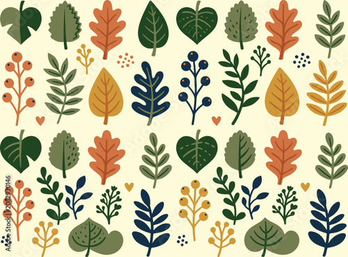Autumn Leaves Pattern Flat Vector Illustration with Seasonal Foliage