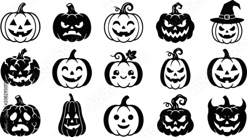 Halloween Pumpkin Face Vector Icon Collection