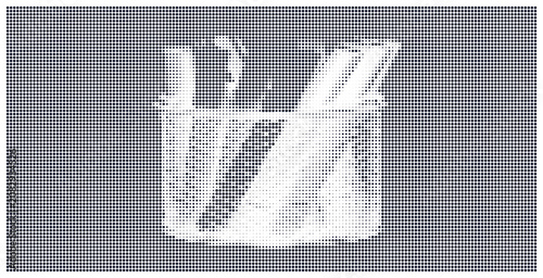 Office supply items in basket icon design with halftone dot art style set.