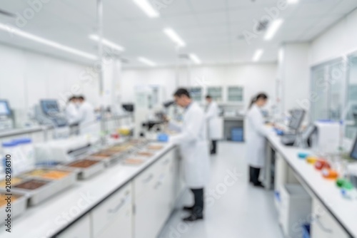 Blurry background of food research environment focused on nutrition and safety.