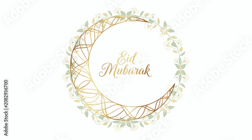 Eid Mubarak greeting with golden floral wreath