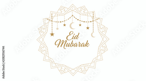 Eid Mubarak Islamic Card Decoration with Stars and Moon