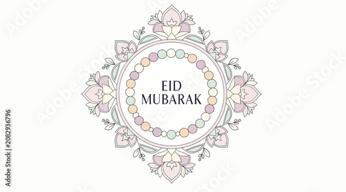 Eid Mubarak islamic greeting card with colorful floral pattern