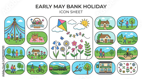 Early May Bank Holiday Icon Sheet - Spring Celebration & Leisure Activities