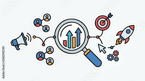 Colorful icons of business analytics marketing and growth strategy