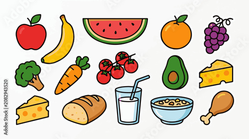 Colorful assortment of various food items including fruits and vegetables
