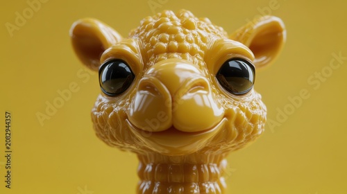 Yellow cartoon camel character with large black eyes