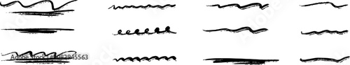Foto Black Brush Underlines Vector Isolated Set, Grunge Ink Doodle Wavy Lines Pack Fo