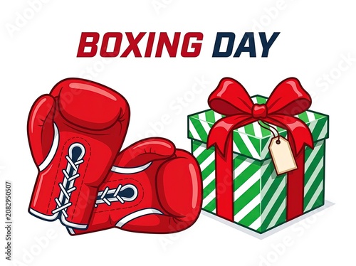 Boxing Day Sale Banner Illustration Isolated White Background Red Boxing Gloves Green Gift Box Present Shopping Holiday Promotion Vector Graphic