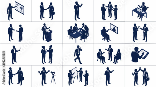 Isometric Corporate Networkers Virtual Business Summit Presentation Silhouettes