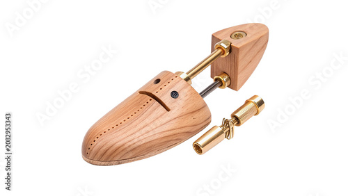 Fotografía Wooden shoe tree shaper footwear care accessory isolated on a transparent backgr