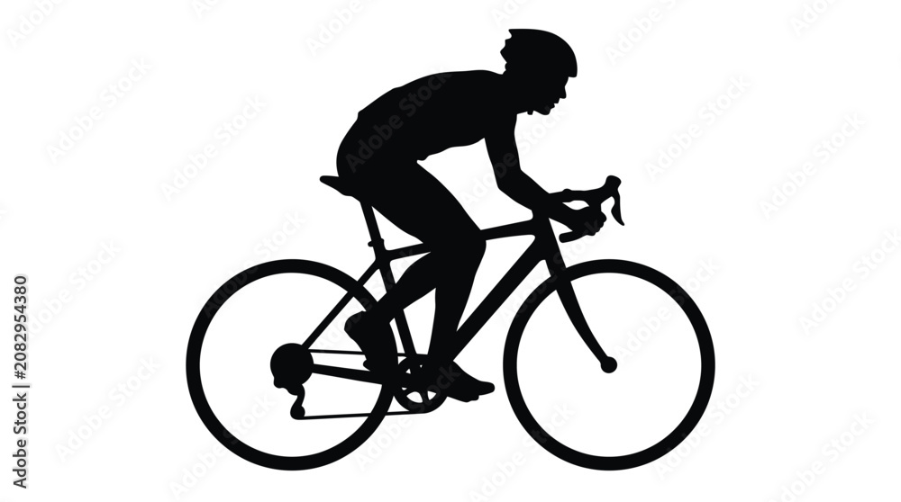 Obraz premium Black silhouette of a road cyclist riding a bicycle