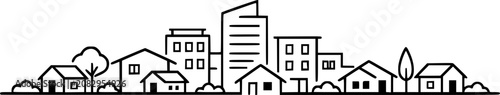 Minimal Urban City Skyline with House and Building Outline Vector Illustration