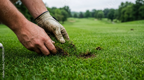golf divot repair hands fairway course maintenance etiquette sport turf hands restoring turf on fairway communicate respect responsibility and sustainable course care for etiquette education and club