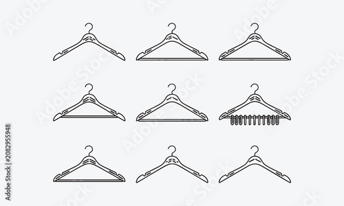 Wooden suit hanger icon set line art